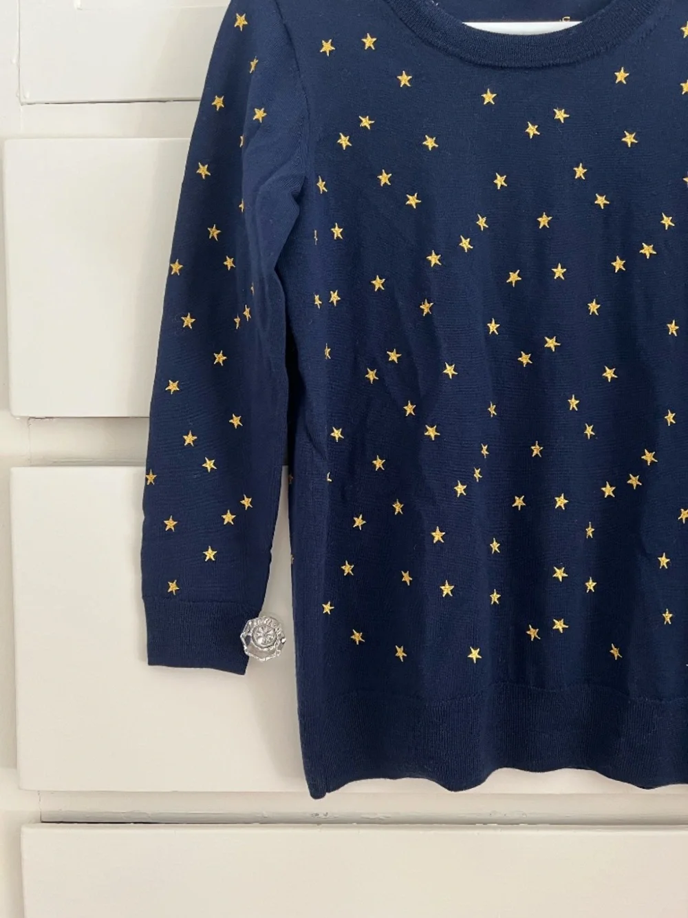 J.Crew 100% Merino Wool Gold Star Sweater Navy Size S